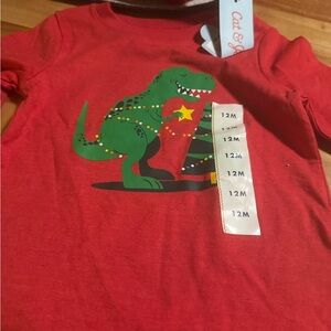 Cat & Jack Red Tee with Green Dinosaur Design